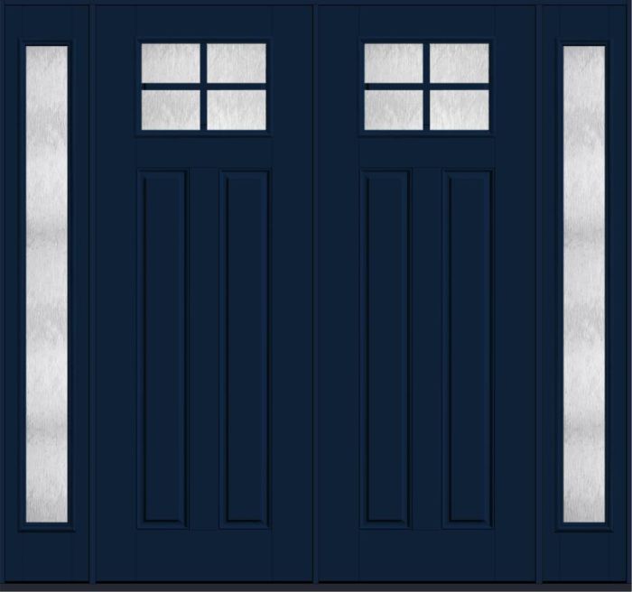96" Chord Craftsman Top View 4 Lite 2 Panel SDL Smooth Fiberglass Double Door, Full Sidelites