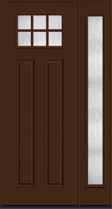 96" Chord Craftsman Top View 6 Lite 2 Panel SDL Smooth Fiberglass Single Door, Full Sidelite