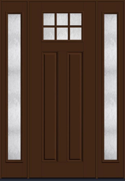 96" Chord Craftsman Top View 6 Lite 2 Panel SDL Smooth Fiberglass Single Door, Full Sidelites