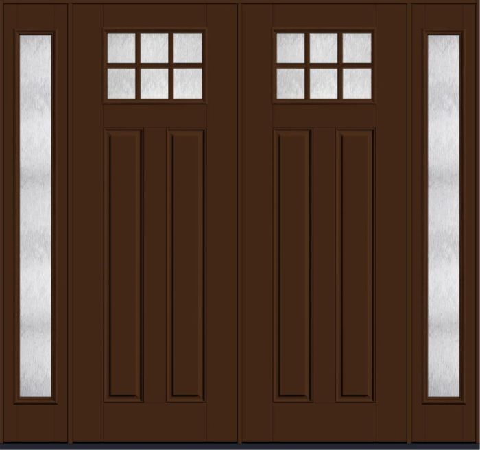 96" Chord Craftsman Top View 6 Lite 2 Panel SDL Smooth Fiberglass Double Door, Full Sidelites