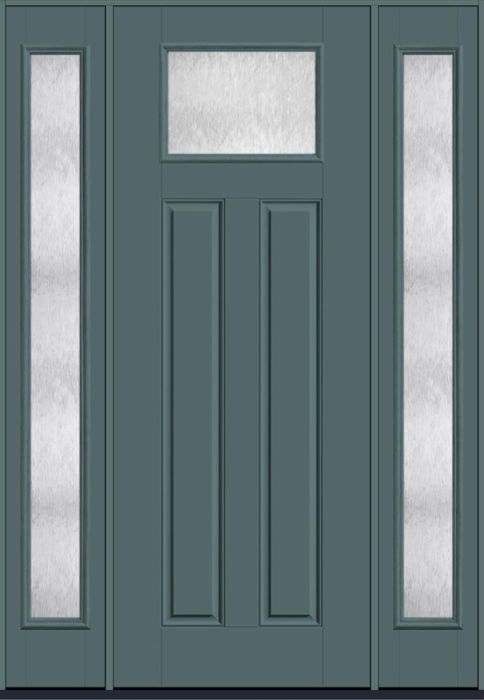 96" Chord Craftsman Top View 2 Panel Smooth Fiberglass Single Door, Full Sidelites