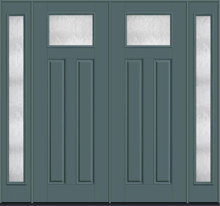 96" Chord Craftsman Top View 2 Panel Smooth Fiberglass Double Door, Full Sidelites