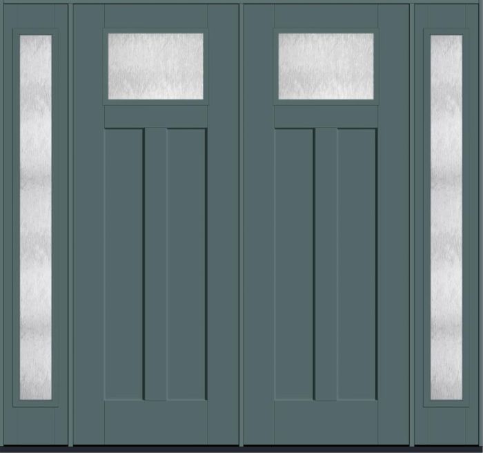 96" Chord Craftsman Top View 2 Panel Shaker Smooth Fiberglass Double Door, Full Sidelites