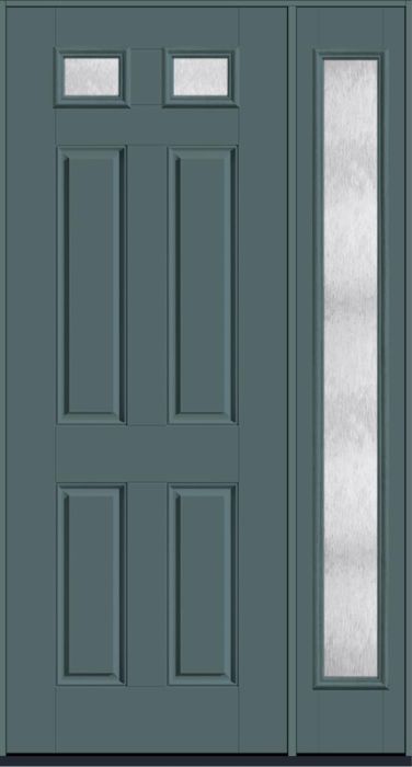 96" Chord Top View 2 Lite 4 Panel Smooth Fiberglass Single Door, Full Sidelite
