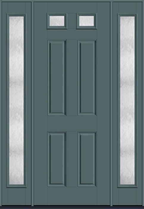 96" Chord Top View 2 Lite 4 Panel Smooth Fiberglass Single Door, Full Sidelites