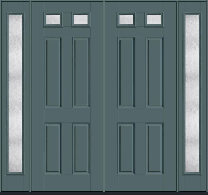 96" Chord Top View 2 Lite 4 Panel Smooth Fiberglass Double Door, Full Sidelites