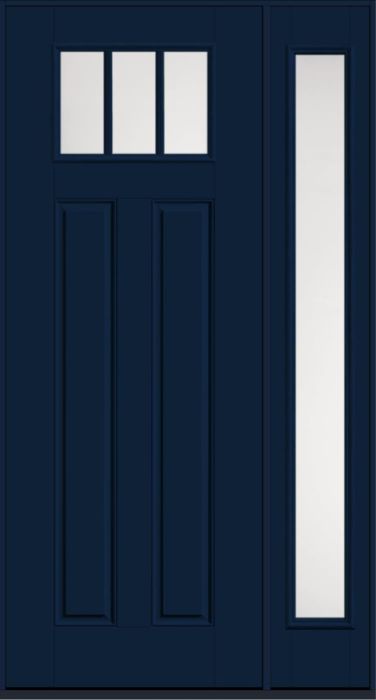 96" Satin Etch Craftsman Top View 3 Lite 2 Panel SDL Smooth Fiberglass Single Door, Full Sidelite