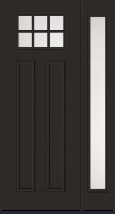 96" Satin Etch Craftsman Top View 6 Lite 2 Panel SDL Smooth Fiberglass Single Door, Full Sidelite
