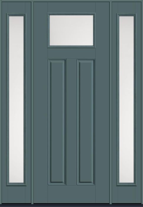 96" Satin Etch Craftsman Top View 2 Panel Smooth Fiberglass Single Door, Full Sidelites