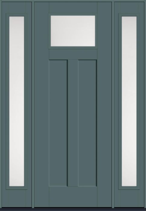 96" Satin Etch Craftsman Top View 2 Panel Shaker Smooth Fiberglass Single Door, Full Sidelites