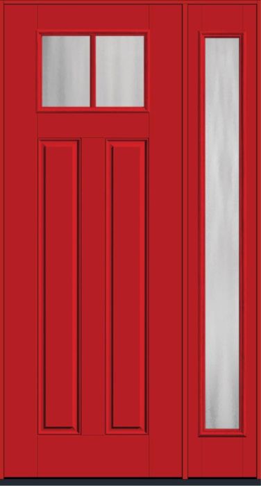 96" Chinchilla Craftsman 2 Lite 2 Panel SDL Smooth Fiberglass Single Door, Full Sidelite