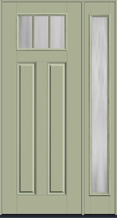 96" Chinchilla Craftsman Top View 3 Lite 2 Panel SDL Smooth Fiberglass Single Door, Full Sidelite