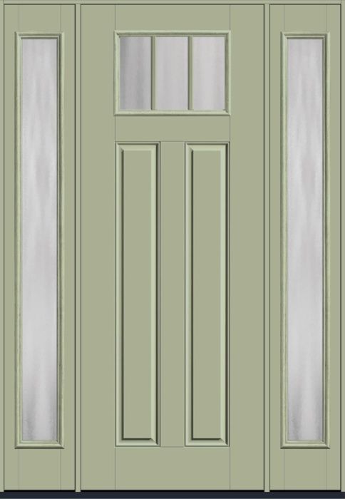 96" Chinchilla Craftsman Top View 3 Lite 2 Panel SDL Smooth Fiberglass Single Door, Full Sidelites