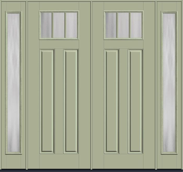 96" Chinchilla Craftsman Top View 3 Lite 2 Panel SDL Smooth Fiberglass Double Door, Full Sidelites