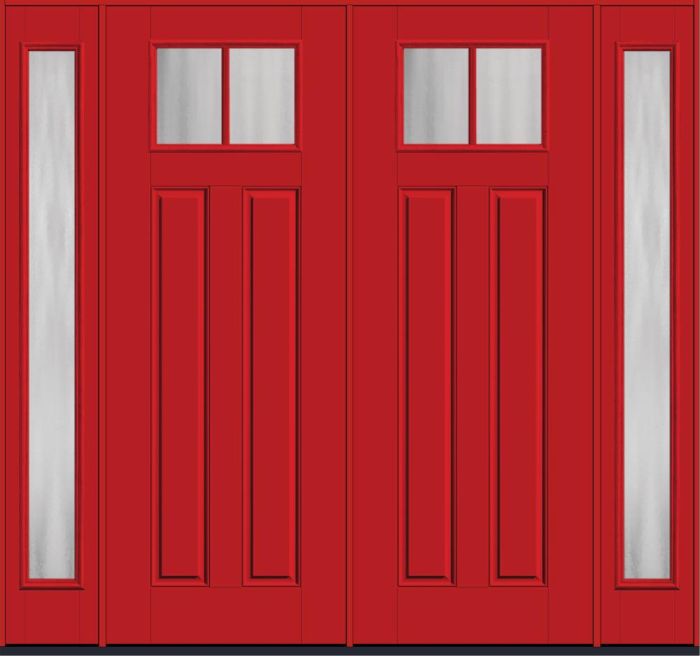 96" Chinchilla Craftsman 2 Lite 2 Panel SDL Smooth Fiberglass Double Door, Full Sidelites