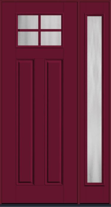 96" Chinchilla Craftsman Top View 4 Lite 2 Panel SDL Smooth Fiberglass Single Door, Full Sidelite