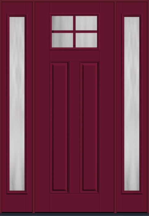 96" Chinchilla Craftsman Top View 4 Lite 2 Panel SDL Smooth Fiberglass Single Door, Full Sidelites