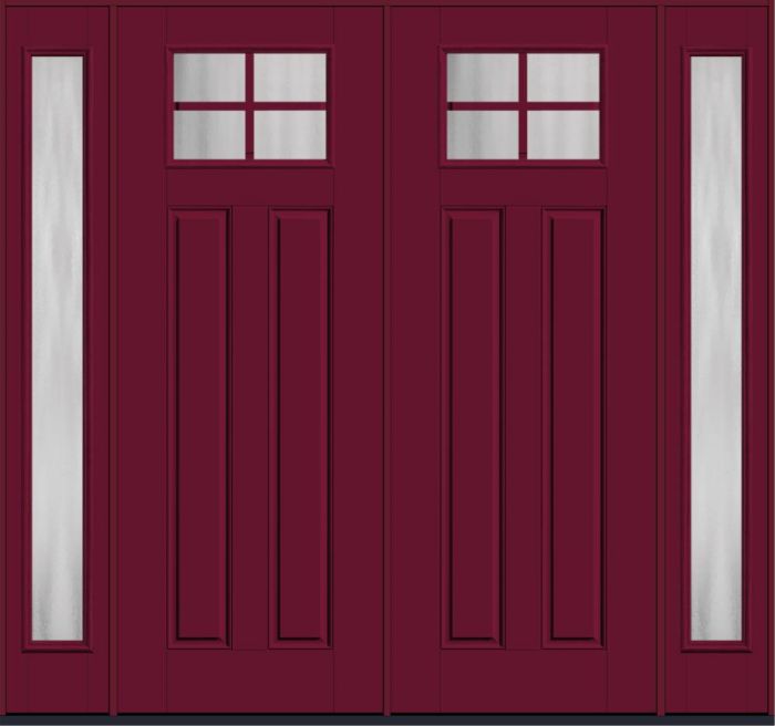 96" Chinchilla Craftsman Top View 4 Lite 2 Panel SDL Smooth Fiberglass Double Door, Full Sidelites