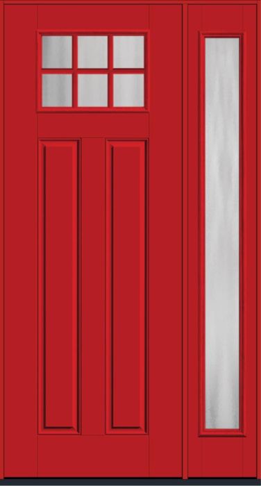 96" Chinchilla Craftsman Top View 6 Lite 2 Panel SDL Smooth Fiberglass Single Door, Full Sidelite