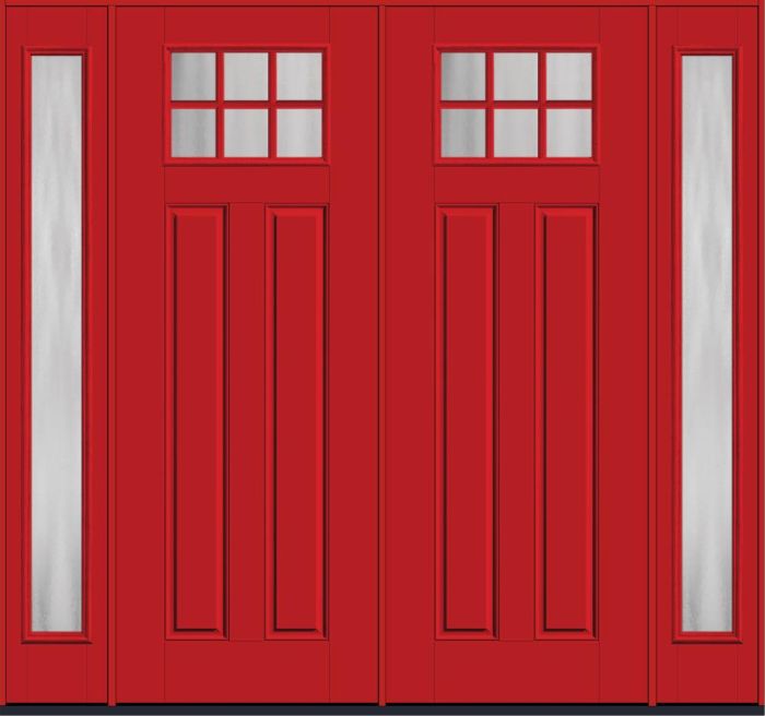 96" Chinchilla Craftsman Top View 6 Lite 2 Panel SDL Smooth Fiberglass Double Door, Full Sidelites