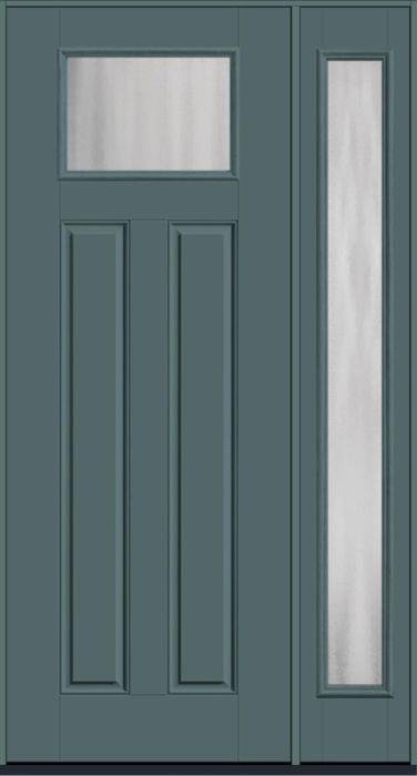 96" Chinchilla Craftsman Top View 2 Panel Smooth Fiberglass Single Door, Full Sidelite