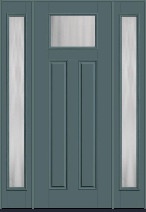 96" Chinchilla Craftsman Top View 2 Panel Smooth Fiberglass Single Door, Full Sidelites