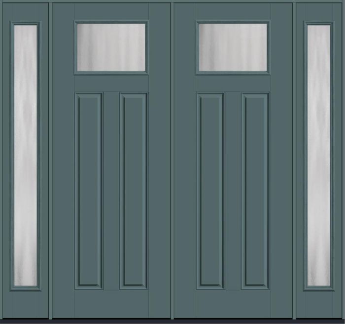96" Chinchilla Craftsman Top View 2 Panel Smooth Fiberglass Double Door, Full Sidelites