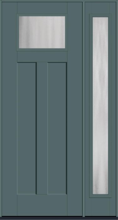 96" Chinchilla Craftsman Top View 2 Panel Shaker Smooth Fiberglass Single Door, Full Sidelite