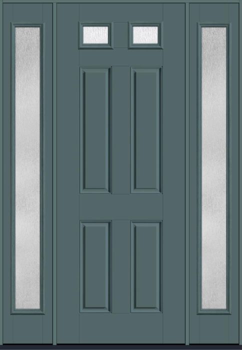 96" Rainglass Top View 2 Lite 4 Panel Smooth Fiberglass Single Door, Full Sidelites