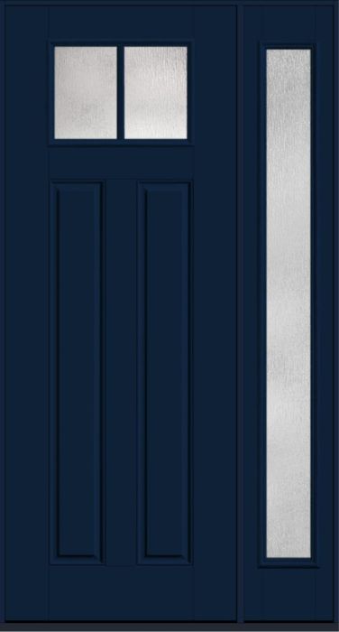 96" Rainglass Craftsman Top View 2 Lite 2 Panel SDL Smooth Fiberglass Single Door, Full Sidelite