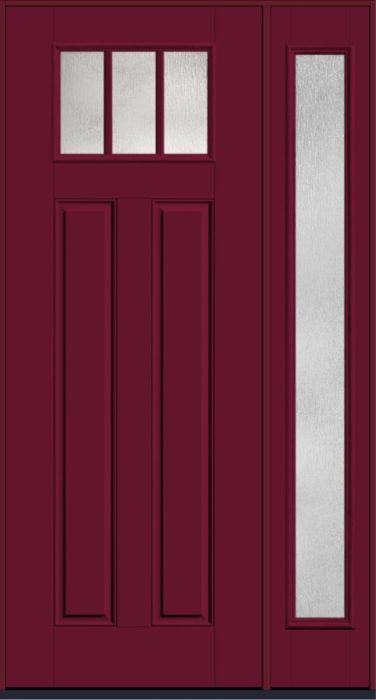 96" Rainglass Craftsman Top View 3 Lite 2 Panel SDL Smooth Fiberglass Single Door, Full Sidelite