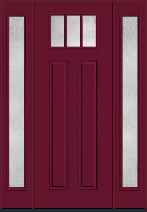 96" Rainglass Craftsman Top View 3 Lite 2 Panel SDL Smooth Fiberglass Single Door, Full Sidelites