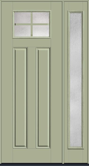 96" Rainglass Craftsman Top View 4 Lite 2 Panel SDL Smooth Fiberglass Single Door, Full Sidelite
