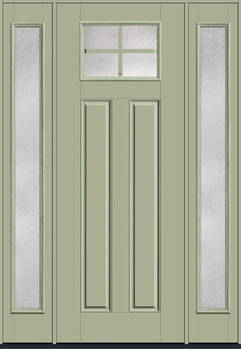 96" Rainglass Craftsman Top View 4 Lite 2 Panel SDL Smooth Fiberglass Single Door, Full Sidelites