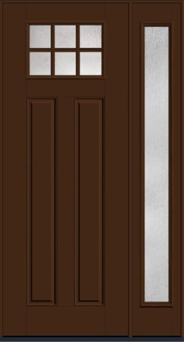 96" Rainglass Craftsman Top View 6 Lite 2 Panel SDL Smooth Fiberglass Single Door, Full Sidelite