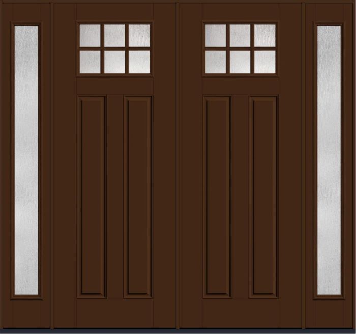 96" Rainglass Craftsman Top View 6 Lite 2 Panel SDL Smooth Fiberglass Double Door, Full Sidelites
