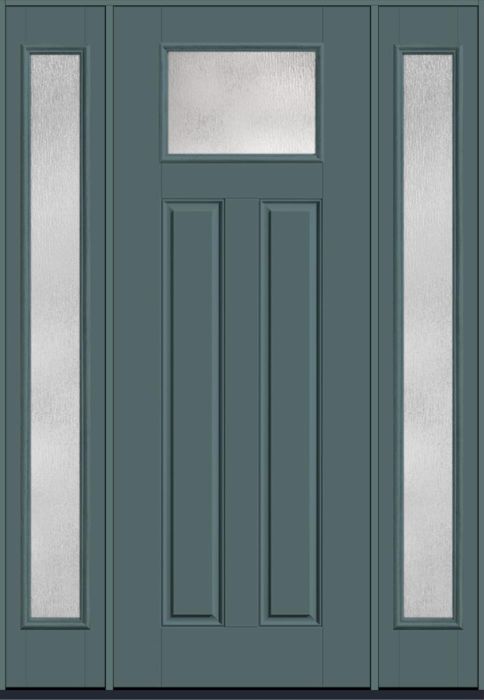 96" Rainglass Craftsman Top View 2 Panel Smooth Fiberglass Single Door, Full Sidelites