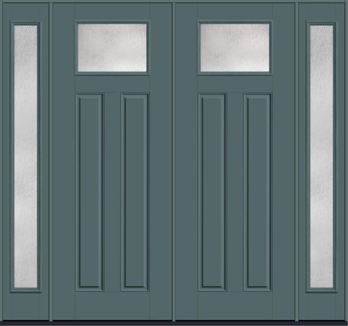 96" Rainglass Craftsman Top View 2 Panel Smooth Fiberglass Double Door, Full Sidelites