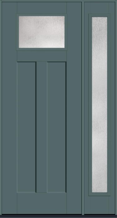 96" Rainglass Craftsman Top View 2 Panel Shaker Smooth Fiberglass Single Door, Full Sidelite