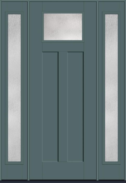 96" Rainglass Craftsman Top View 2 Panel Shaker Smooth Fiberglass Single Door, Full Sidelites