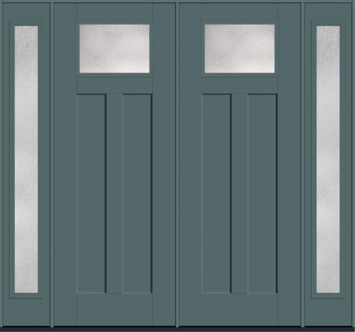 96" Rainglass Craftsman Top View 2 Panel Shaker Smooth Fiberglass Double Door, Full Sidelites