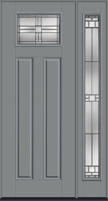 96" Saratoga Craftsman Top View 2 Panel Smooth Fiberglass Single Door, Full Sidelite