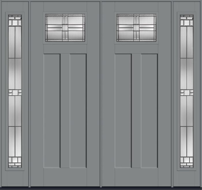 96" Saratoga Craftsman Top View 2 Panel Shaker Smooth Fiberglass Double Door, Full Sidelites