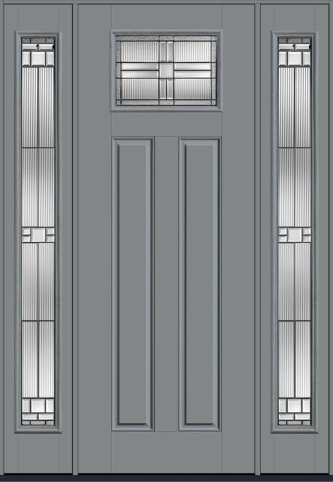 96" Saratoga Craftsman Top View 2 Panel Smooth Fiberglass Single Door, Full Sidelites