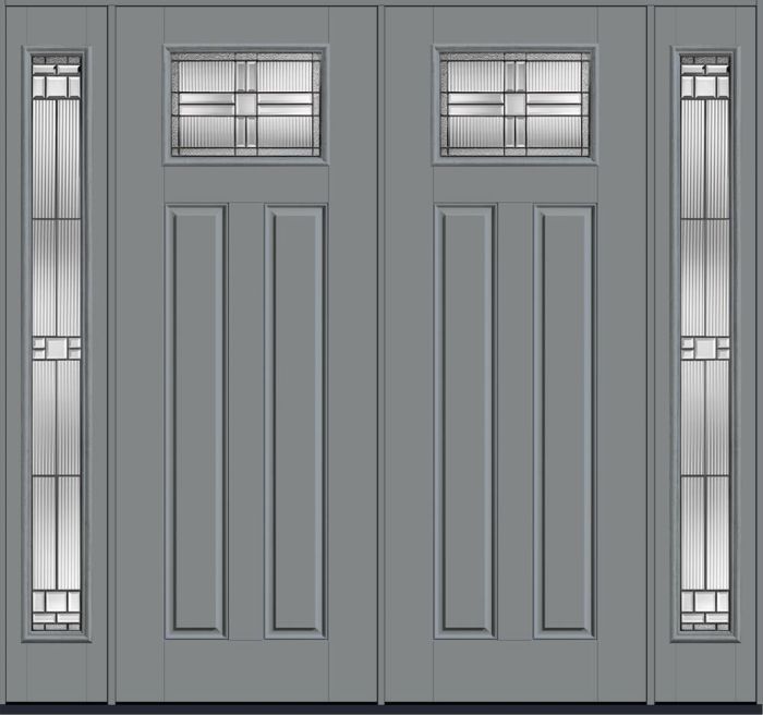 96" Saratoga Craftsman Top View 2 Panel Smooth Fiberglass Double Door, Full Sidelites