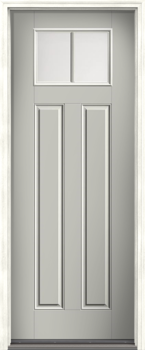 96" Satin Etch Craftsman 2 Lite 2 Panel SDL Smooth Fiberglass Single Door