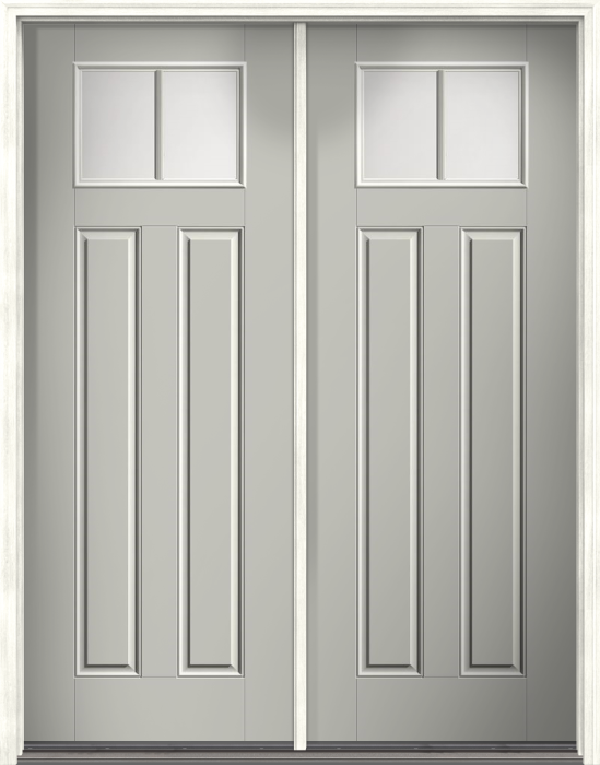 96" Satin Etch Craftsman 2 Lite 2 Panel SDL Smooth Fiberglass Double Door