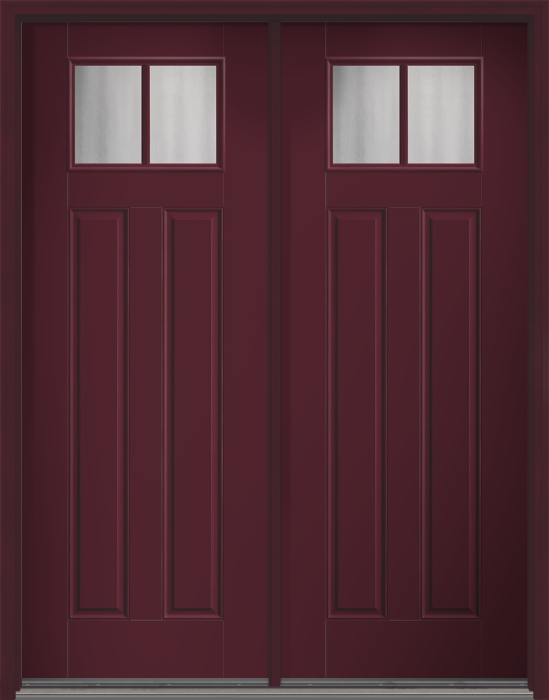 96" Chinchilla Craftsman 2 Lite 2 Panel SDL Smooth Fiberglass Double Door