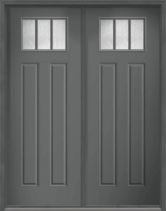 96" Chord Craftsman 3 Lite 2 Panel SDL Smooth Fiberglass Double Door