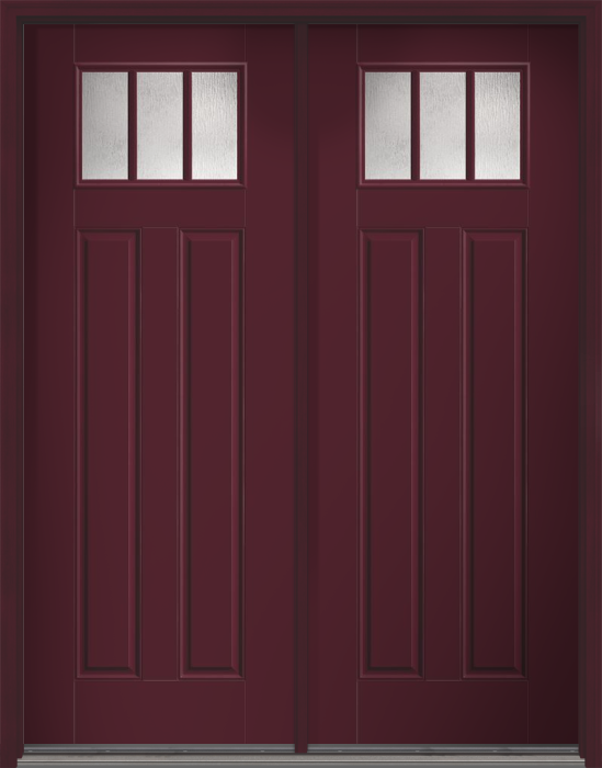 96" Rainglass Craftsman Top View 3 Lite 2 Panel SDL Smooth Fiberglass Double Door